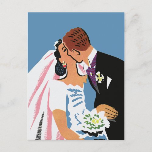 Retro Bride and Groom Wedding RSVP Invitation Postcard