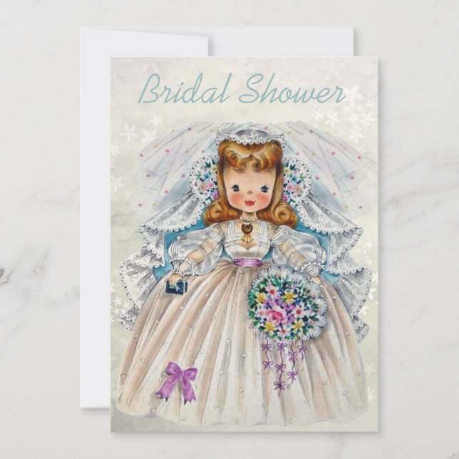 Retro Bride Bridal Shower Front Back Double Sided Invitation (Front)