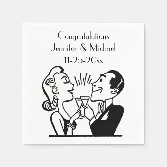 Retro Bride Groom Champagne Wedding Anniversary Napkins (Front)