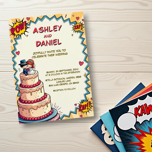Retro Bride & Groom Pop Art Comic Style Wedding Invitation | Zazzle
