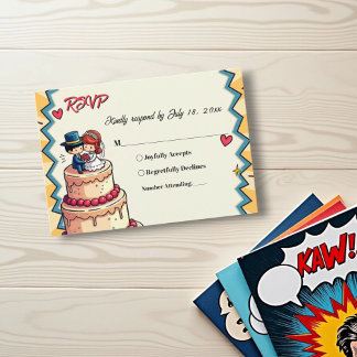 Retro Bride & Groom Pop Art Comic Style Wedding RSVP Card