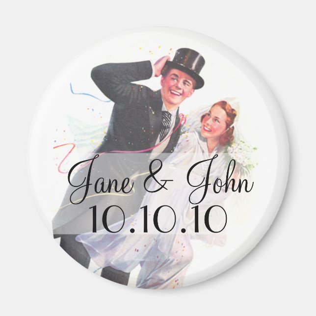Retro Bride & Groom Wedding Magnet (Front)