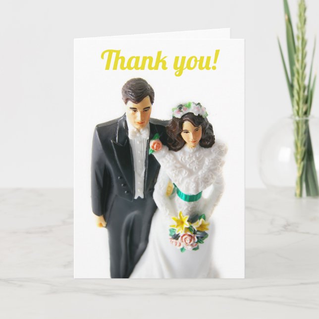 Retro Bride Groom Wedding Thank You Card (Front)