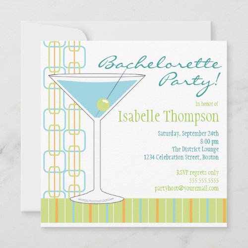 Retro Bride Martini Bachelorette Party Invitation