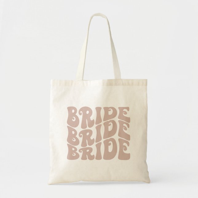 retro bride tote bag bachelorette tote bride pink (Front)
