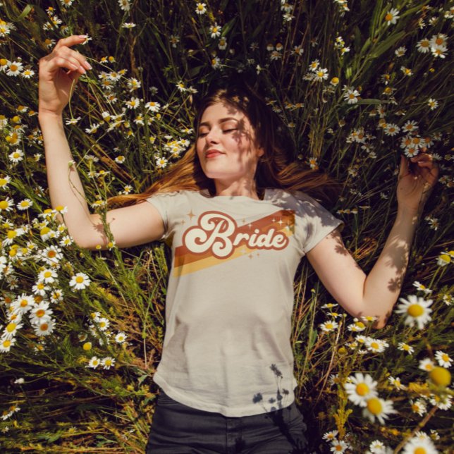 Retro Bride Typography Summer Rainbow Wedding T-Sh T-Shirt (Creator Uploaded)