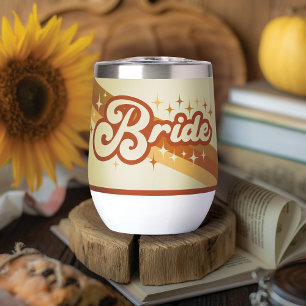 Retro Bride Typography Summer Rainbow Wedding Thermal Wine Tumbler