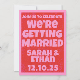 Retro Bright Bold Funky Pink Red Wedding Invitation