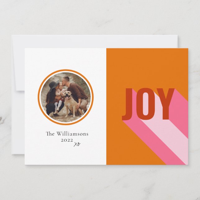 Retro Bright Colorful Family Photo Joy Holiday Card (Front)