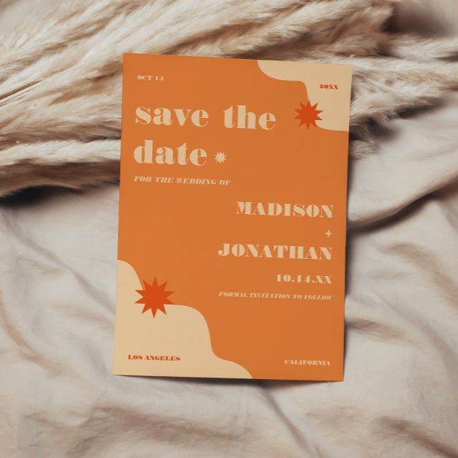Retro Bright & Colorful Orange Wedding  Save The Date (Creator Uploaded)
