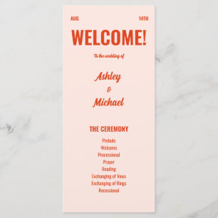 Retro Bright & Colorful Peach Wedding  Program