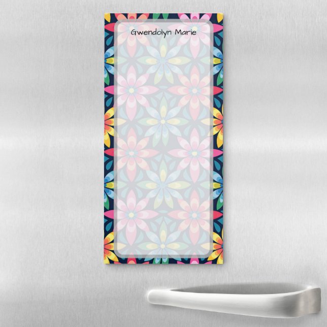 Retro Bright Colors Flower Power Personalized  Magnetic Notepad (In Situ)