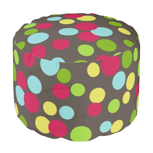 Retro Bright Dots Pouf Ottoman Seat Gift (Angled Front)