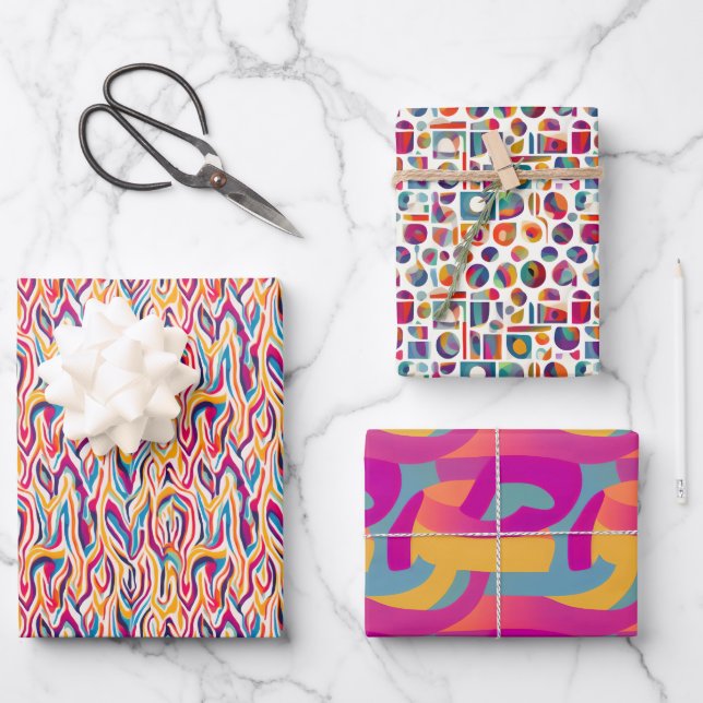 Retro Bright - Fall, Winter Bright Subtle Abstract Wrapping Paper Sheets (Front)