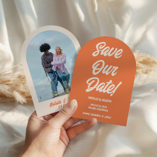 Retro Bright Funky Bold Modern Arched Wedding Save The Date