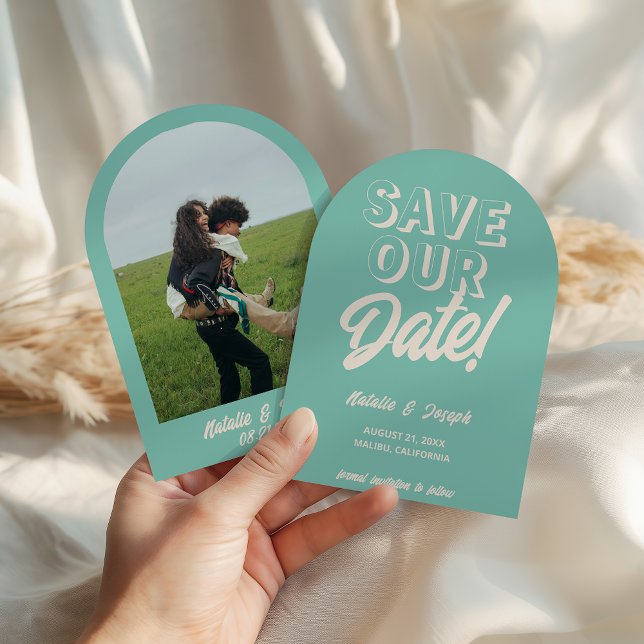 Retro Bright Funky Bold Modern Boho Arched Wedding Save The Date (Creator Uploaded)