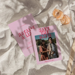 Retro Bright Funky Bold Modern Photo Wedding Save The Date