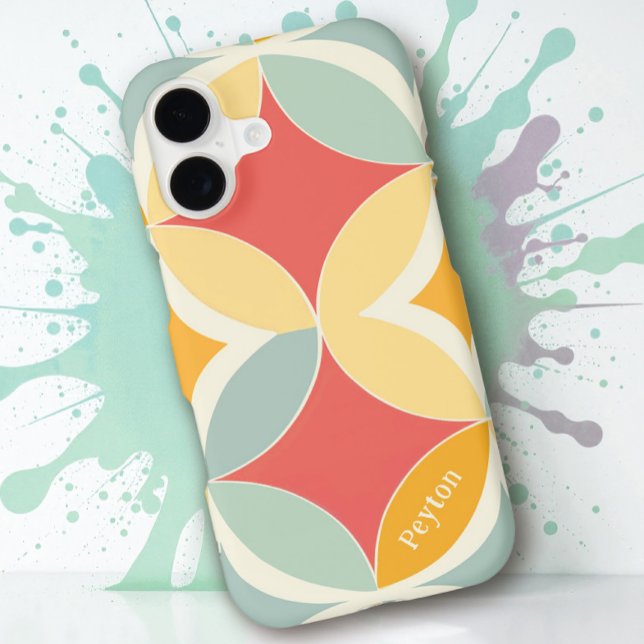 Retro Bright Geometric Shapes Pattern with Name Case-Mate iPhone Case (Creator Uploaded)