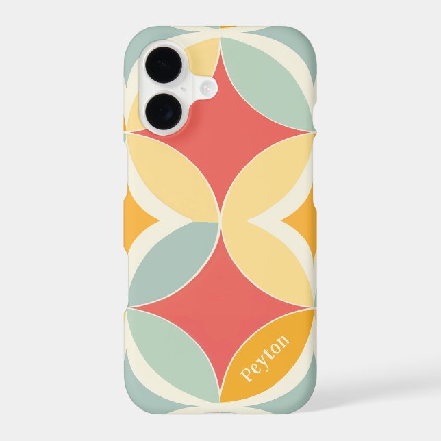 Retro Bright Geometric Shapes Pattern with Name Iphone Case (Back)