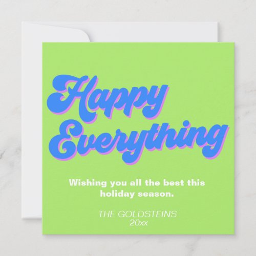 Retro Bright Lime and Blue Happy Everything Holiday Card