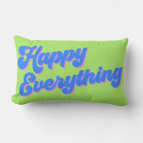 Retro Bright Lime and Blue Happy Everything Lumbar Pillow