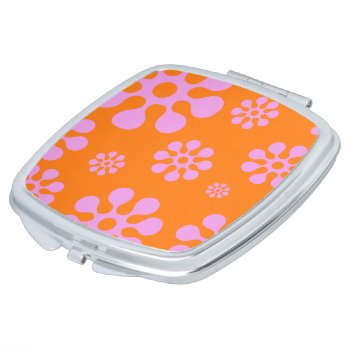 Retro Bright Pink And Orange Hippie Flowers Vanity Mirror by macdesigns2 at Zazzle