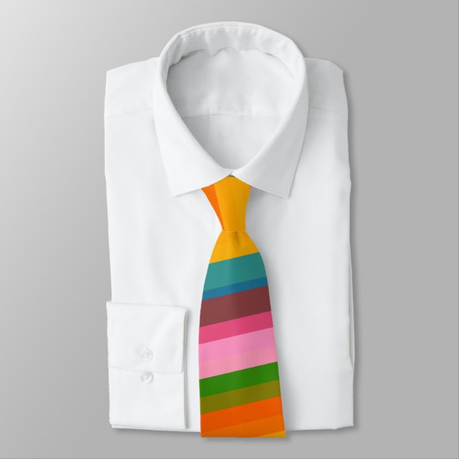 Retro Bright Rainbow Stripe Fun Colorful Festive Neck Tie (Tied)