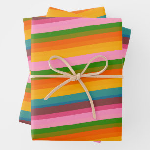 Retro Bright Rainbow Stripe Fun Colorful Festive Wrapping Paper Sheets