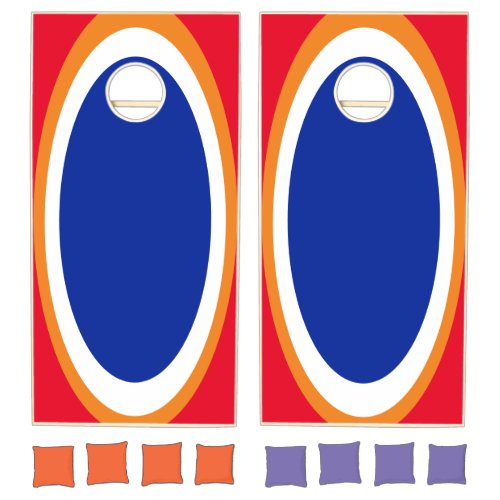 Retro Bright Red Royal Blue Orange White Ovals Cornhole Set