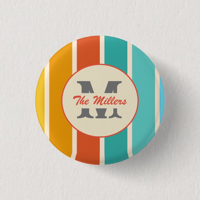 Retro Bright Summer Monogram  Button (Front)