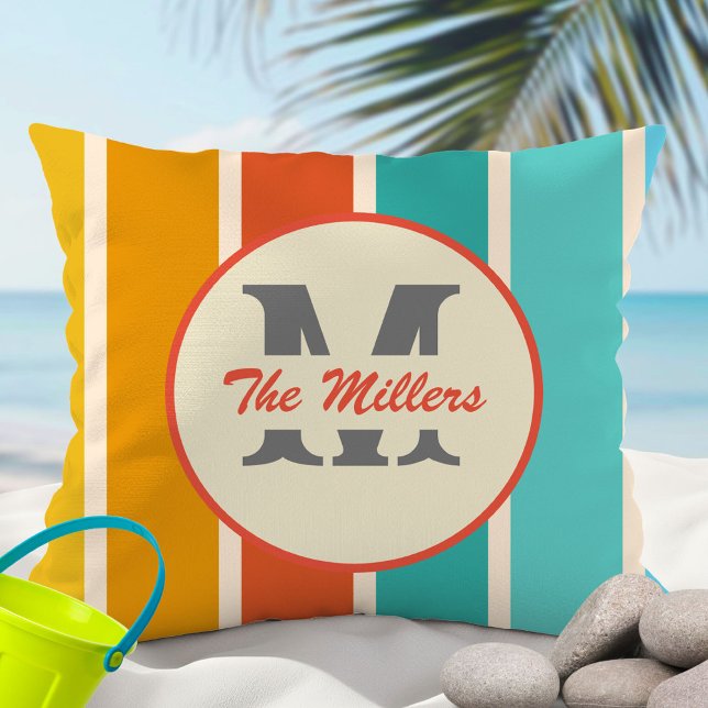 Retro Bright Summer Monogram  Throw Pillow (Creator Uploaded)