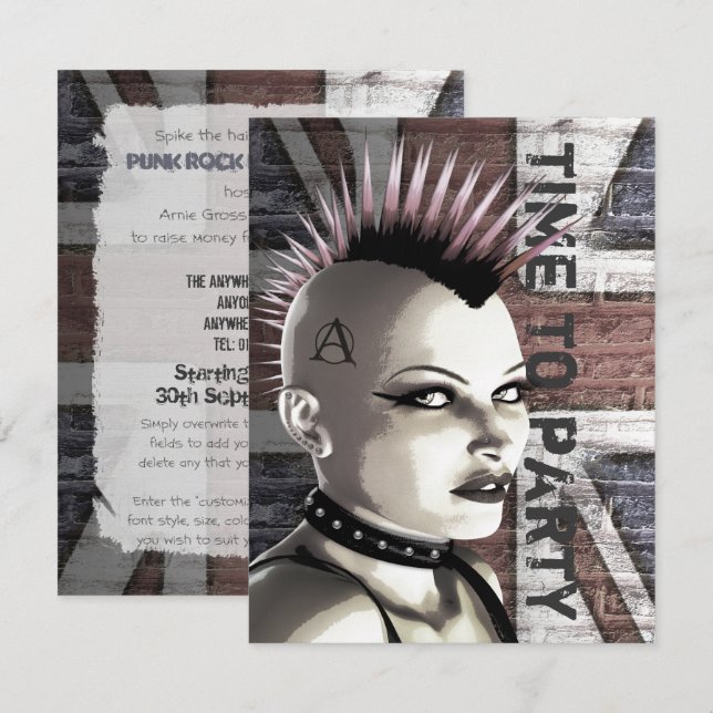Retro British Punk Fashion Small Size Invitations (Front/Back)