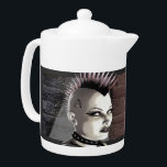 Retro British Punk Teapot<br><div class="desc">The explosion of punk rock in the late 1970's changed the British music scene forever. It was just as much about the fashion as the music, and I hope I've captured the spirit of the age with this portrait of a punk girl set agains a shabby union jack brick wall....</div>