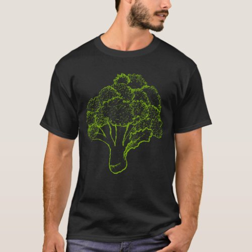 Retro Broccoli Art Vegetables Drawing T_Shirt