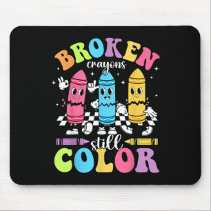 Retro Broken Crayons Still Color Mental Health Awa Mouse Pad