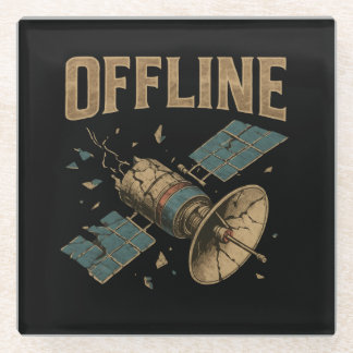 Retro Broken Satellite "OFFLINE" Space Art Glass Coaster