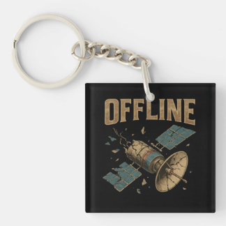 Retro Broken Satellite "OFFLINE" Space Art Keychain