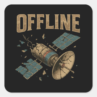 Retro Broken Satellite "OFFLINE" Space Art Square Sticker