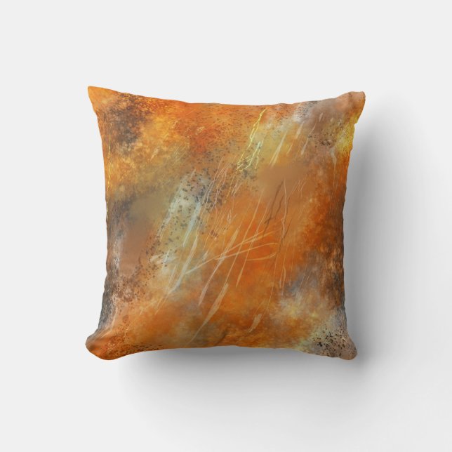 Retro Bronze Abstract Flames Throw Pillow (Front)