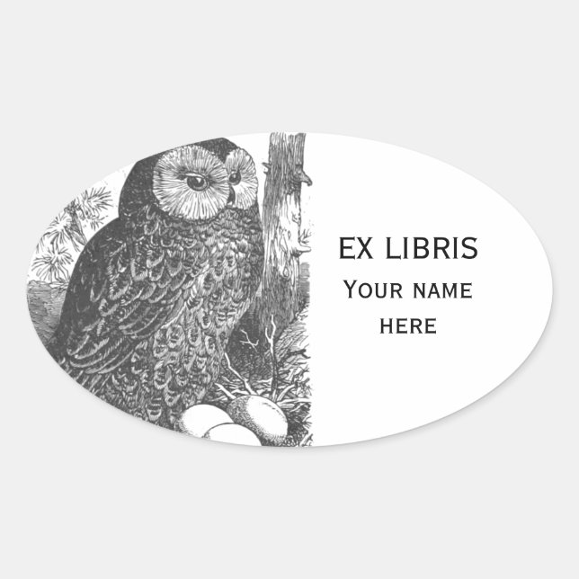 Retro brooding owl drawing bookplate (Front)