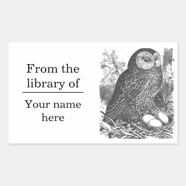 Retro brooding owl drawing bookplate (Front)