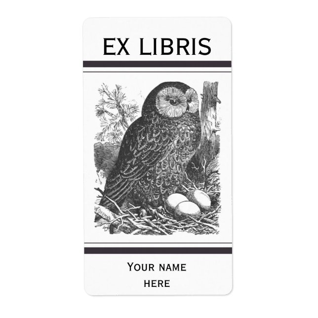 Retro brooding owl drawing bookplate (Front)