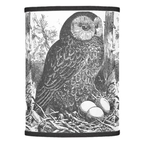 Retro brooding owl drawing lamp shade