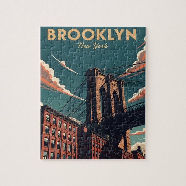 Retro Brooklyn bridge new York city skyline Jigsaw Puzzle (Vertical)