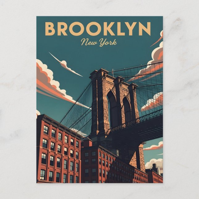 Retro Brooklyn bridge new York city skyline Postcard (Front)