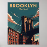 Retro Brooklyn bridge new York city skyline Poster