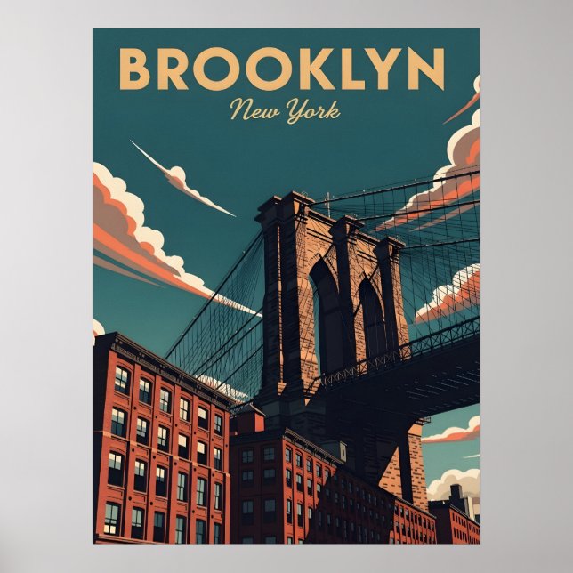 Retro Brooklyn bridge new York city skyline Poster (Front)