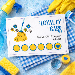 Retro Broom Cleaning Business  Loyalty Card