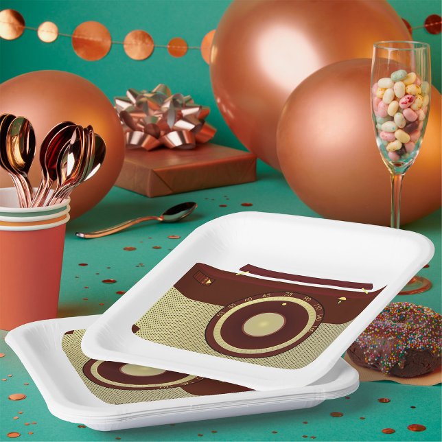 Retro Brown And Gold Antique Radio  Paper Plates (Creator Uploaded)