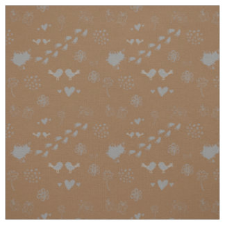 Retro brown and gray pattern of birds, dots, foots fabric